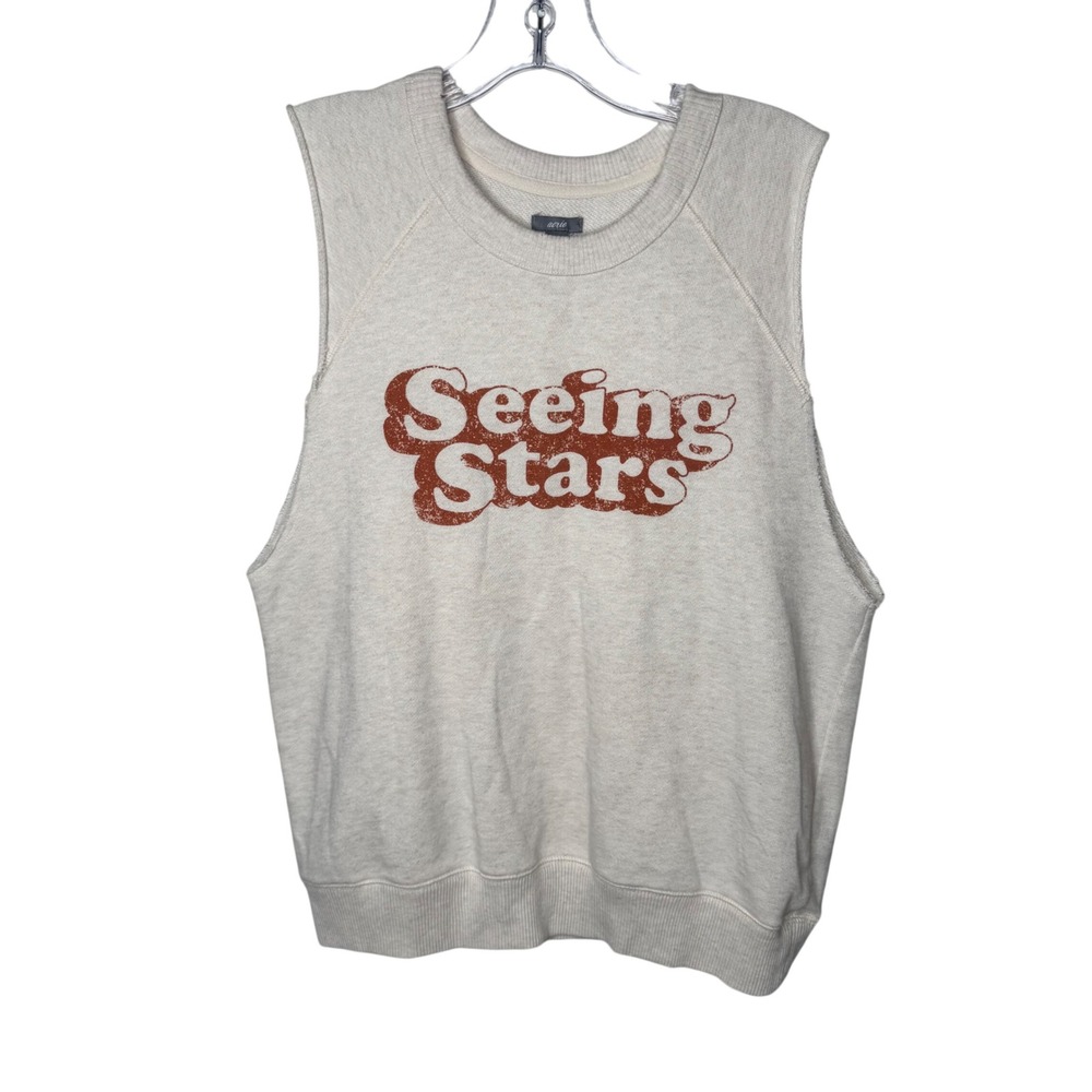Aerie Graphic Sweatshirt Tank Top Seeing Stars Graphic Cream Size S Casual‎